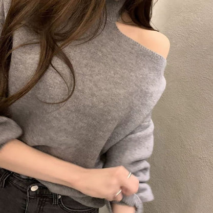 Turtleneck Cold-Shoulder Sweater