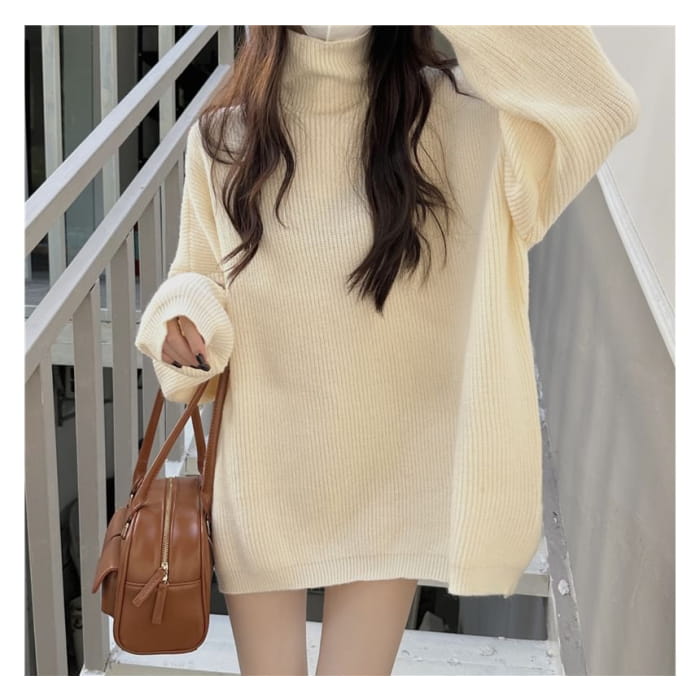 Turtleneck Plain Oversized Sweater