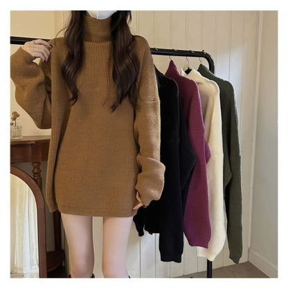 Turtleneck Plain Oversized Sweater