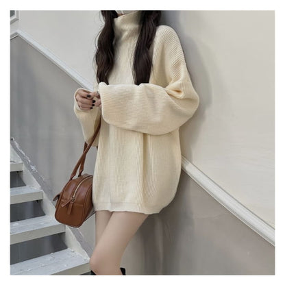 Turtleneck Plain Oversized Sweater