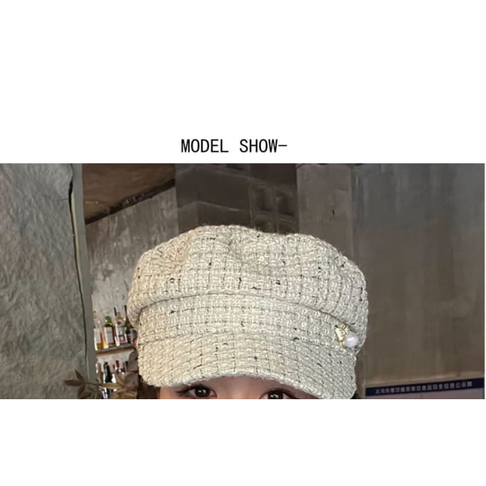 Tweed Faux Pearl Newsboy Cap