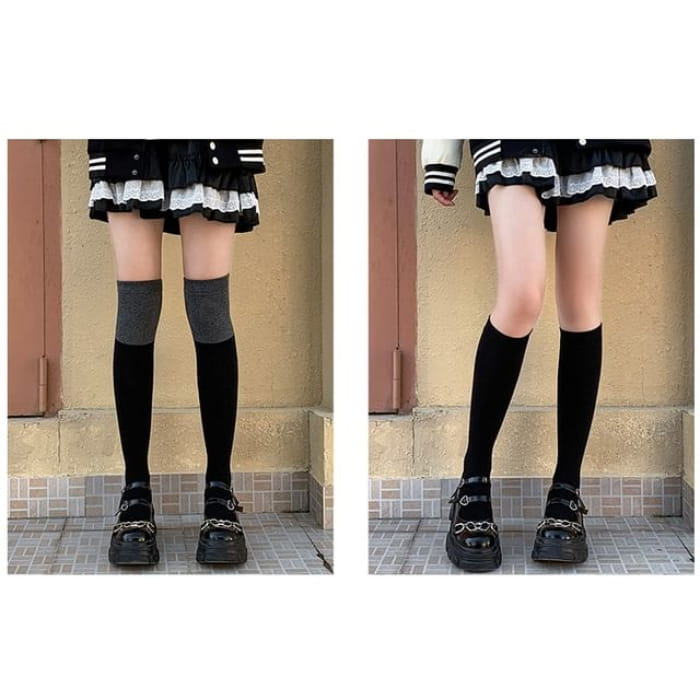 Two - 2 Pair - 1 Over Knee & Under - Gray and Black