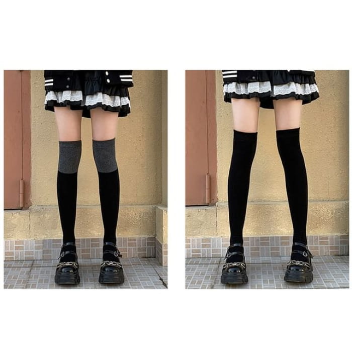 Two - 2 Pair - Over Knee - Gray and Black & / One Size