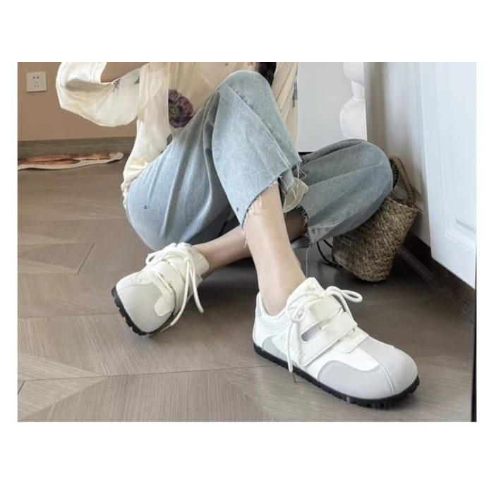 Two Tone Adhesive Flat Sneakers