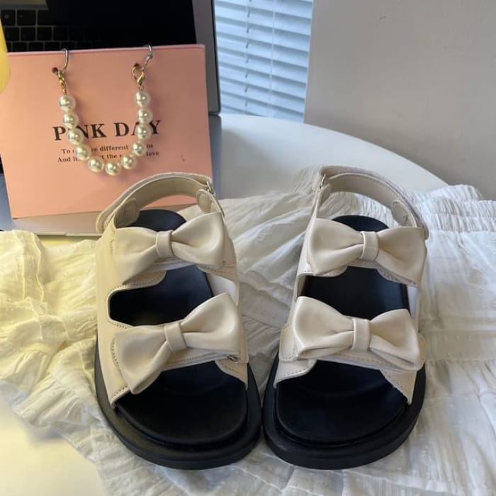 Two Tone Bow Sandals - Off-White / 35