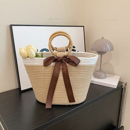 Two Tone Bow Tote Bag - Coffee / One Size