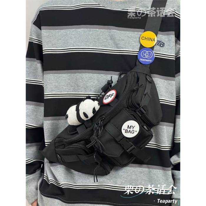 Two-Tone Buckled Sling Bag / Charm / Set - With Panda