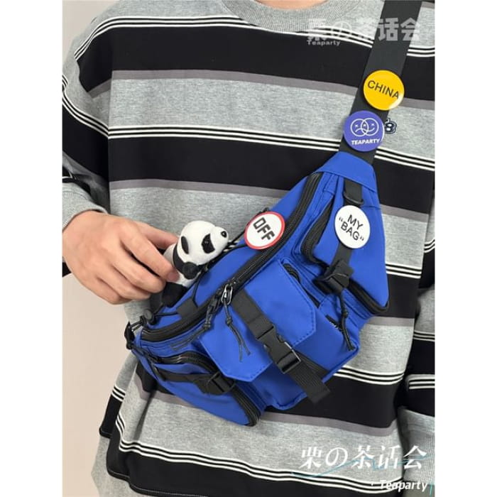 Two-Tone Buckled Sling Bag / Charm / Set - With Panda