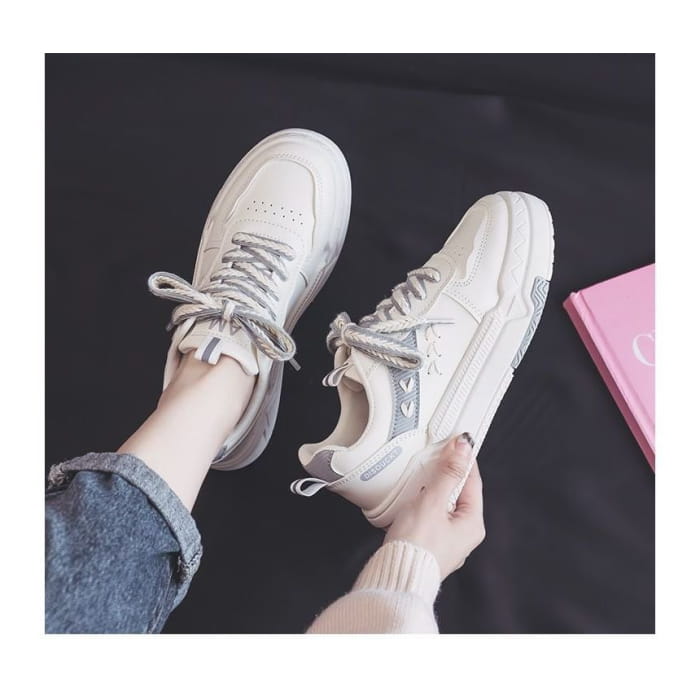 Two-Tone Contrast Stitch Platform Sneakers