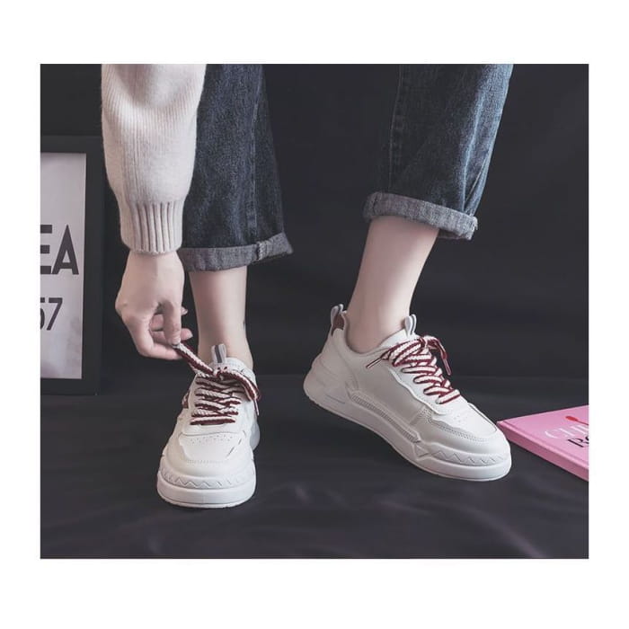 Two-Tone Contrast Stitch Platform Sneakers