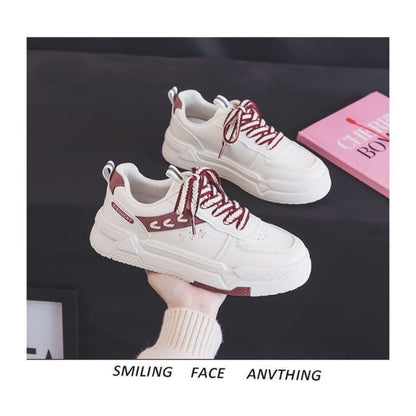 Two-Tone Contrast Stitch Platform Sneakers