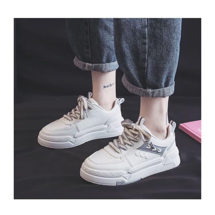 Two-Tone Contrast Stitch Platform Sneakers