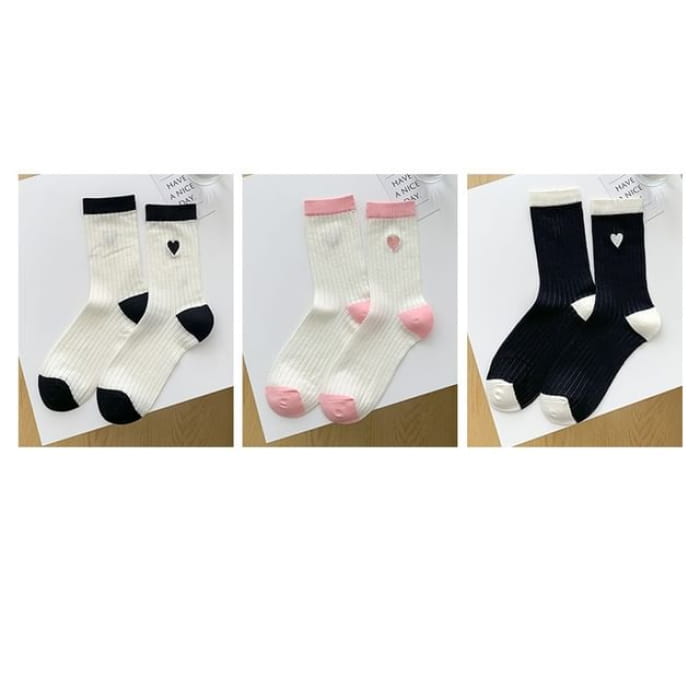 Two Tone Crew Socks Set - 03 - 3 Pair - Black & White Pink