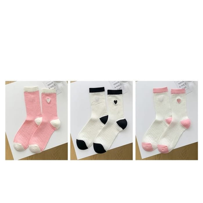 Two Tone Crew Socks Set - 05 - 3 Pair - Black & White Pink