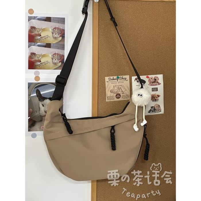 Two Tone Crossbody Bag / Charm / Set - With White Hairball