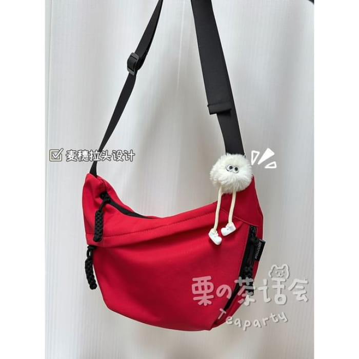 Two Tone Crossbody Bag / Charm / Set - With White Hairball