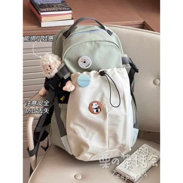 Two Tone Drawstring Laptop Backpack / Badge / Bag Charm