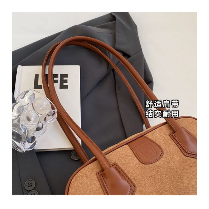 Two Tone Faux Leather Panel Shoulder Bag