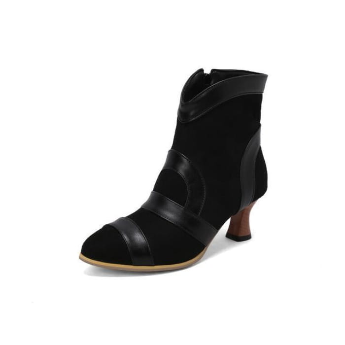 Two Tone High Heel Short Boots - Black / 34