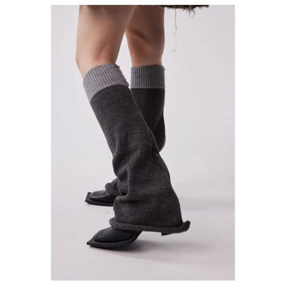 Two Tone Knit Leg Warmers - GrayGray / One Size