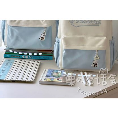 Two Tone Lettering Print Laptop Backpack / Bag Charm / Set