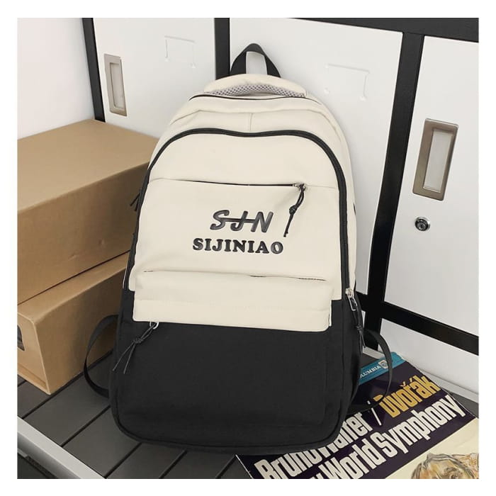 Two Tone Lettering Zip Backpack