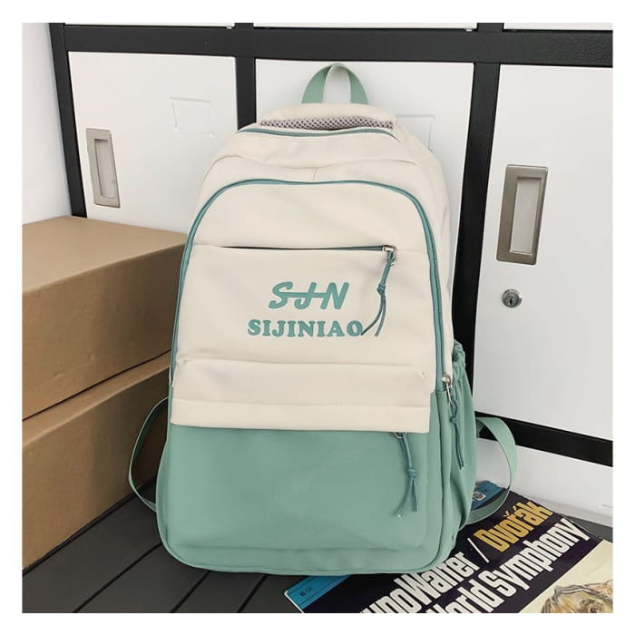 Two Tone Lettering Zip Backpack