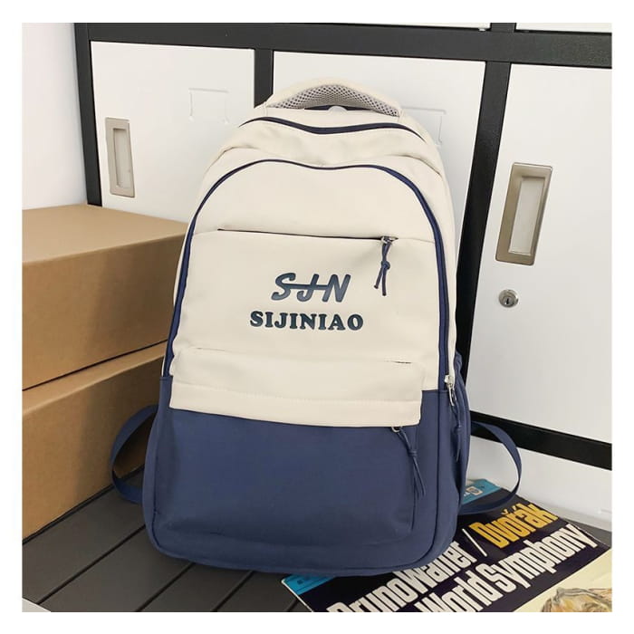 Two Tone Lettering Zip Backpack