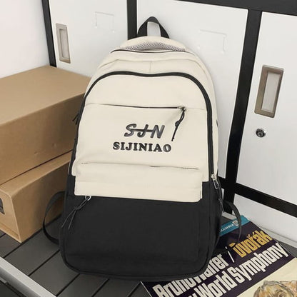 Two Tone Lettering Zip Backpack - Black / One Size