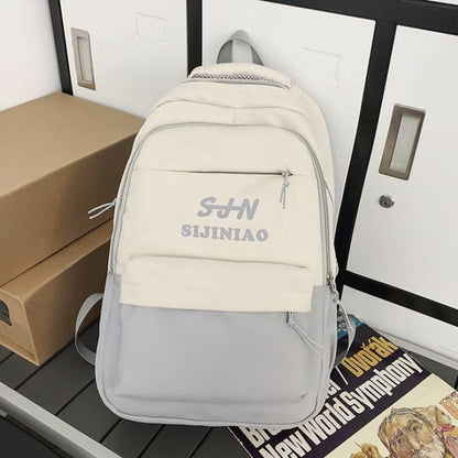 Two Tone Lettering Zip Backpack - Gray / One Size