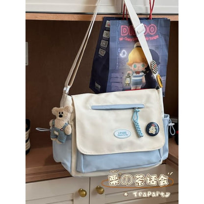 Two Tone Messenger Bag - With Dress Bear - Blue / One Size