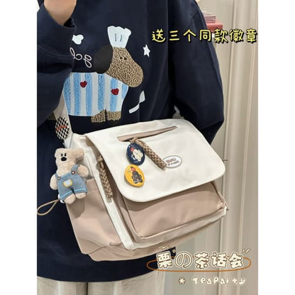 Two Tone Messenger Bag - With Dress Bear - Brown / One Size