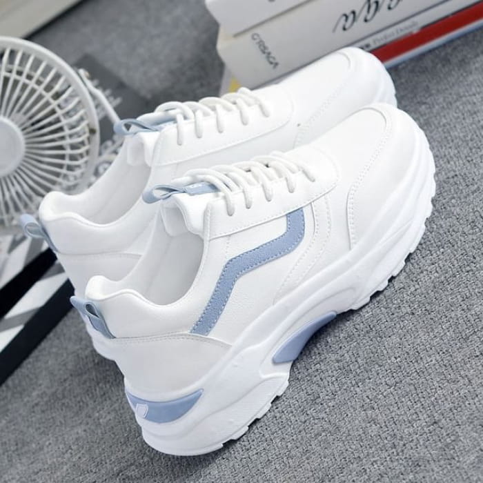 Two Tone Platform Sneakers - Light Blue / 35