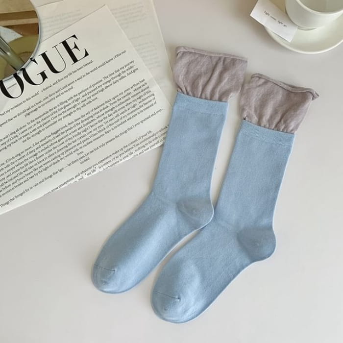 Two Tone Socks - Gray Trim - Blue / One Size