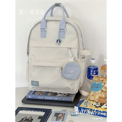 Two-Tone Top Handle Backpack / Charm / Set - White & Blue