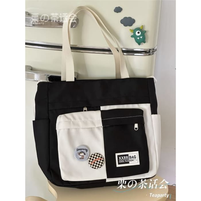 Two Tone Tote Bag / Charm / Set - Black / One Size