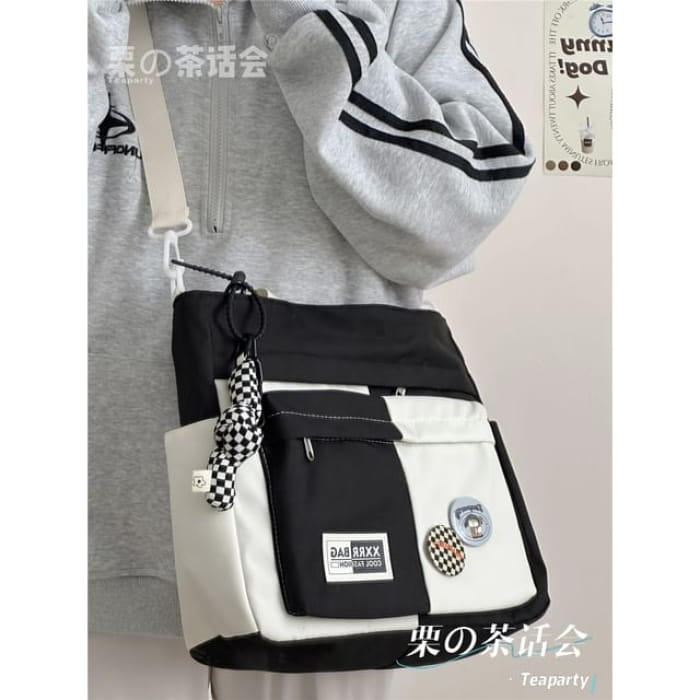 Two Tone Tote Bag / Charm / Set - With Knot - Black