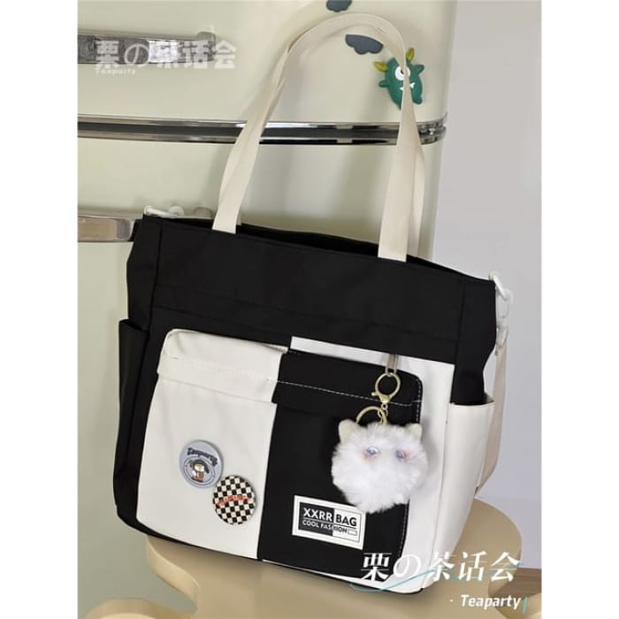 Two Tone Tote Bag / Charm / Set - With White Elf - Black