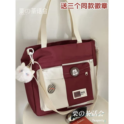 Two Tone Tote Bag / Charm / Set - With White Elf - Red