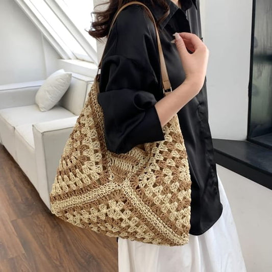 Two Tone Woven Tote Bag