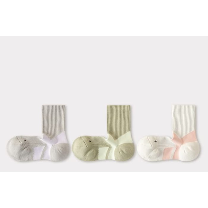 Two Tone Yoga Short Socks Set - of 3 Pairs - Gray & Green