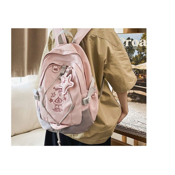 UFO Embroidered Drawstring Buckle Backpack