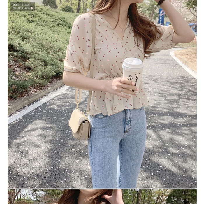 V-Neck Dotted Chiffon Top