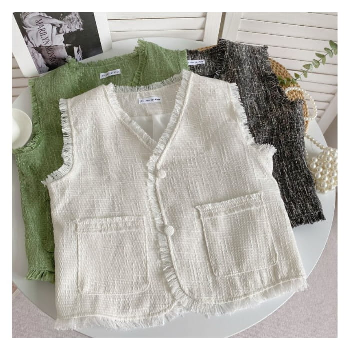 V-Neck Plain Button-Up Vest