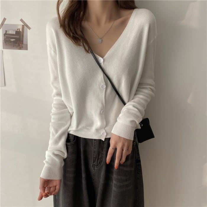 V-Neck Plain Cardigan