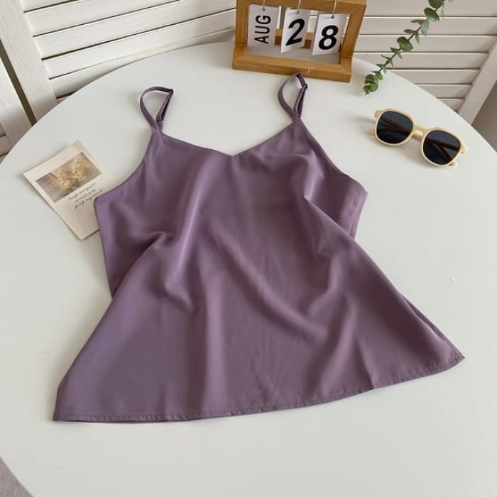 V-Neck Silky Camisole Top - Dark Purple / One Size