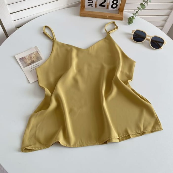 V-Neck Silky Camisole Top - Yellow / One Size