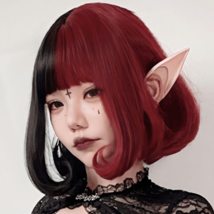 Vampire Clown Colorblock Short Straight Wig With Neat Bangs