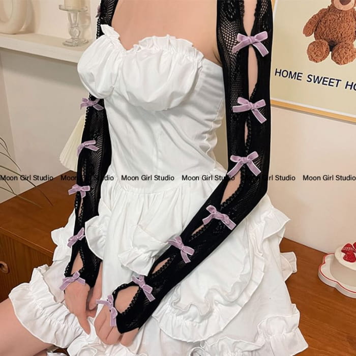 Velvet Bow Lace Arm Sleeves