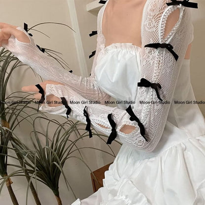 Velvet Bow Lace Arm Sleeves